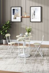 Living and Home 5pcs Round Table and 4 Chairs Set Bistro Coffee Table Dining Set Furniture in White - thumbnail 3