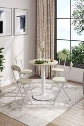 Living and Home 5pcs Round Table and 4 Chairs Set Bistro Coffee Table Dining Set Furniture in White - thumbnail 2