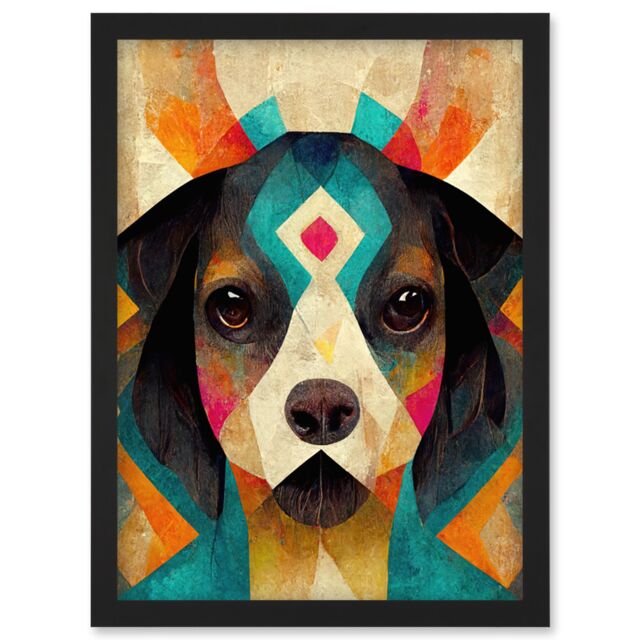 Artery8 Quirky Boho Abstract Modern Shaman Guru Dog Artwork Framed Wall Art Print A4 in Black - image 1