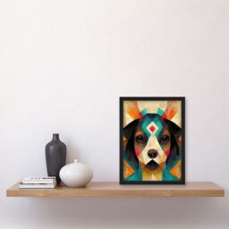 Artery8 Quirky Boho Abstract Modern Shaman Guru Dog Artwork Framed Wall Art Print A4 in Black - thumbnail 2