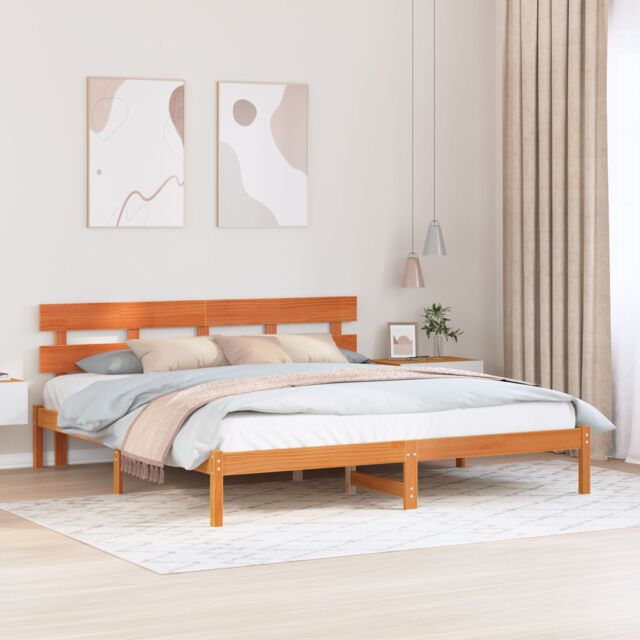 Berkfield Home Wax Brown Pine Bed Frame Wax Brown Solid Pine Wood 180 x 200 cm - image 1