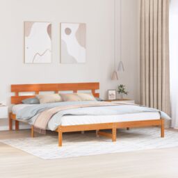 Berkfield Home Wax Brown Pine Bed Frame Wax Brown Solid Pine Wood 180 x 200 cm - thumbnail 1