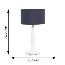 ValueLights Victoria White Wood Traditional Stem Table Lamp with Fabric Drum Shade in Navy - thumbnail 5