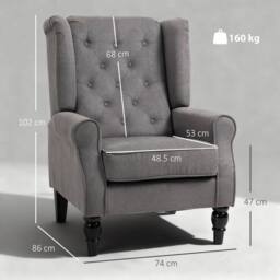 Wyld Haus Keri Molo Snow Flannel Dark Grey Wingback Accent Chair Button Tufting - thumbnail 3