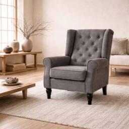 Wyld Haus Keri Molo Snow Flannel Dark Grey Wingback Accent Chair Button Tufting - thumbnail 1
