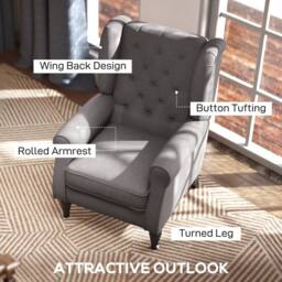 Wyld Haus Keri Molo Snow Flannel Dark Grey Wingback Accent Chair Button Tufting - thumbnail 4