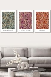 ARTZE Set of 3 White Framed William Morris Vintage Larkspur Autumn Colours Wall Art - Size: W33 cm x H45 cm x D20mm - thumbnail 1