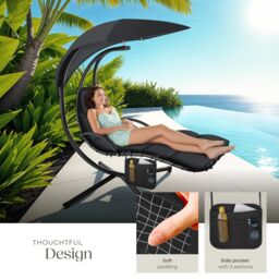 tectake Hanging Chair Elaria - large sun canopy with UV-protection, sturdy in Black - Size: 1 Seater - thumbnail 5