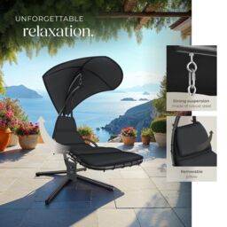tectake Hanging Chair Elaria - large sun canopy with UV-protection, sturdy in Black - Size: 1 Seater - thumbnail 8