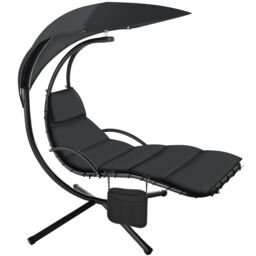 tectake Hanging Chair Elaria - large sun canopy with UV-protection, sturdy in Black - Size: 1 Seater - thumbnail 1