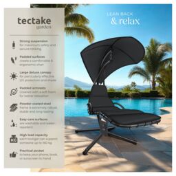 tectake Hanging Chair Elaria - large sun canopy with UV-protection, sturdy in Black - Size: 1 Seater - thumbnail 2