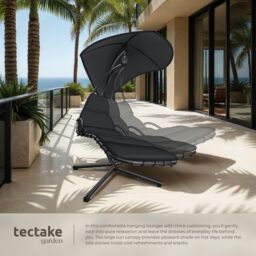 tectake Hanging Chair Elaria - large sun canopy with UV-protection, sturdy in Black - Size: 1 Seater - thumbnail 4