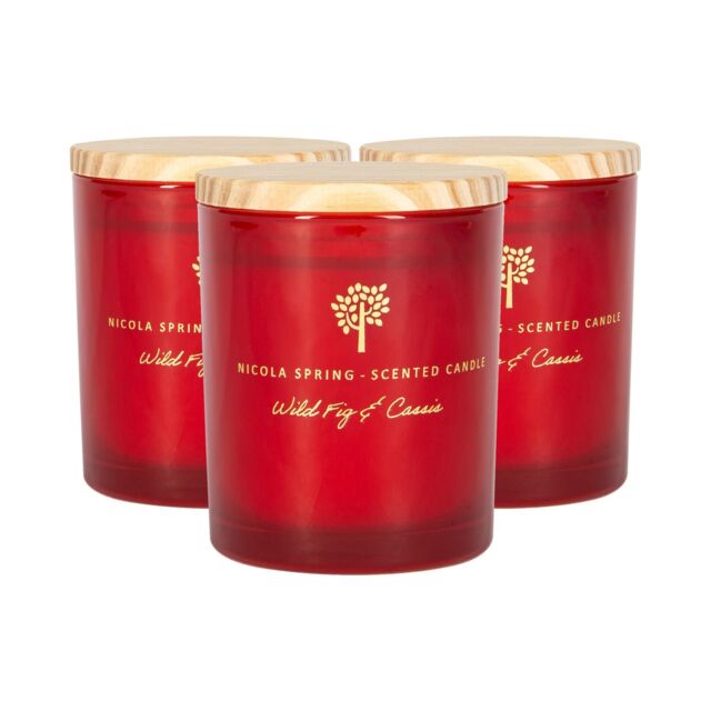 Nicola Spring 130g Wild Fig & Cassis Soy Candles - Pack of 3 - Autumn Spiced Jars in Red - image 1