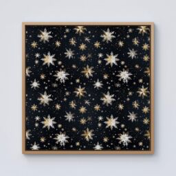 "Warren Reed - Designer Silver Gold Snowflake Pattern Framed Canvas in Light Brown - Size: W16"" x H16""" - thumbnail 1