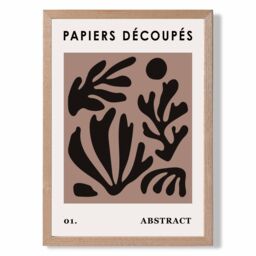ARTZE Brown & Black Matisse Style Floral Cutout Framed Print SIZE: A2 with Oak Frame - Size: A4