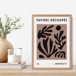ARTZE Brown & Black Matisse Style Floral Cutout Framed Print SIZE: A2 with Oak Frame - Size: A4 - thumbnail 2