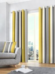 Fusion 'Whitworth Stripe' Fully Lined 100% Cotton Eyelet Curtains in Mustard - Size: 117 cm width x 183 cm drop - thumbnail 4