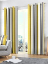 Fusion 'Whitworth Stripe' Fully Lined 100% Cotton Eyelet Curtains in Mustard - Size: 117 cm width x 183 cm drop
