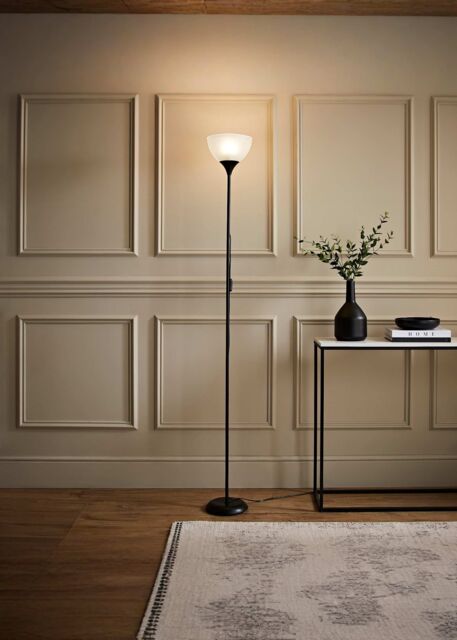 ValueLights Dalby Stem Uplighter Floor Lamp with Frosted Glass Shade with LED Bulb in Black - image 1