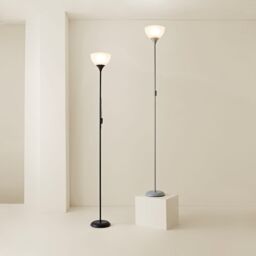 ValueLights Dalby Stem Uplighter Floor Lamp with Frosted Glass Shade with LED Bulb in Black - thumbnail 6