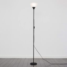 ValueLights Dalby Stem Uplighter Floor Lamp with Frosted Glass Shade with LED Bulb in Black - thumbnail 3