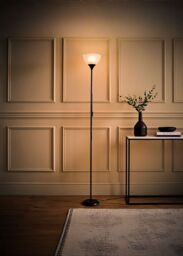 ValueLights Dalby Stem Uplighter Floor Lamp with Frosted Glass Shade with LED Bulb in Black - thumbnail 2