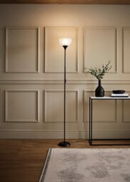 ValueLights Dalby Stem Uplighter Floor Lamp with Frosted Glass Shade with LED Bulb in Black - thumbnail 1