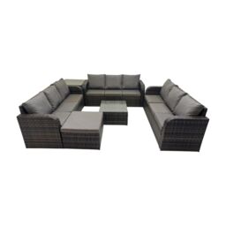 Fimous Rattan Garden Outdoor Furniture Set with Big Stool Side Table in Dark Grey - thumbnail 1