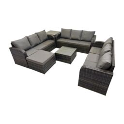 Fimous Rattan Garden Outdoor Furniture Set with Big Stool Side Table in Dark Grey - thumbnail 2