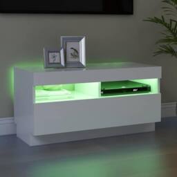Berkfield Home TV Cabinet with LED Lights White 80x35x40 cm - Size: 80 x 35 x 40 cm - thumbnail 4