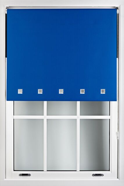 Furnished Blackout Fabric with Chrome Square Eyelets - Window Roller Blinds in Blue - Size: 60 cm width x 165 cm drop - image 1