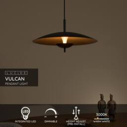Netlighting Lucide VULCAN Pendant light 47 cm LED Dim. 1x9W 3000K Black - thumbnail 2
