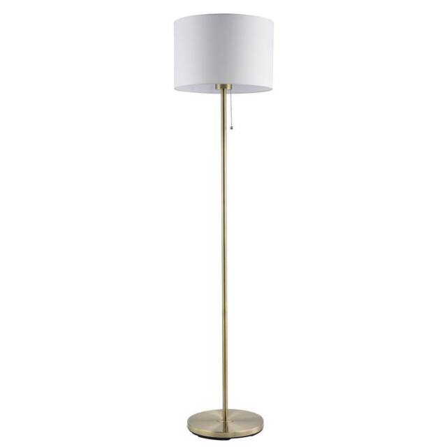 Happy Homewares Classic Antique Brass Floor Lamp with Pull Switch & Cotton Shade in Metallic Gold - image 1