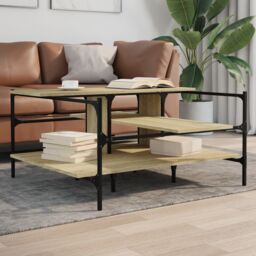 Berkfield Home Coffee Table Sonoma Oak 100x100x48.5 cm Engineered¬†Wood in Brown - thumbnail 1