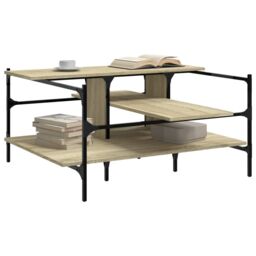 Berkfield Home Coffee Table Sonoma Oak 100x100x48.5 cm Engineered¬†Wood in Brown - thumbnail 4