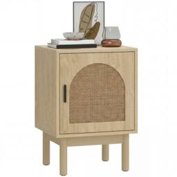HOMCOM Boho Bedside Table with Rattan Door & Adjustable Shelf, Natural - thumbnail 2