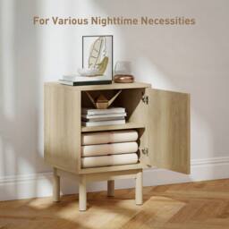 HOMCOM Boho Bedside Table with Rattan Door & Adjustable Shelf, Natural - thumbnail 4