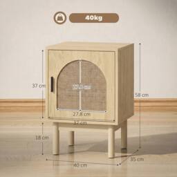 HOMCOM Boho Bedside Table with Rattan Door & Adjustable Shelf, Natural - thumbnail 3
