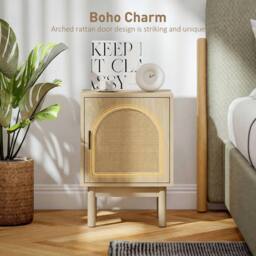 HOMCOM Boho Bedside Table with Rattan Door & Adjustable Shelf, Natural - thumbnail 5
