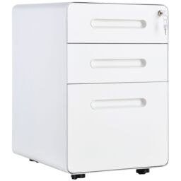 VINSETTO 3 Drawer Modern Steel Filing Cabinet w/4 Wheels Lock Pencil Box in White - thumbnail 2