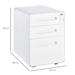 VINSETTO 3 Drawer Modern Steel Filing Cabinet w/4 Wheels Lock Pencil Box in White - thumbnail 3