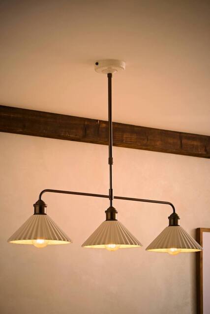 ValueLights Burford White Ceramic Ribbed 3 Drop Diner Bar Ceiling Light with Bulbs in Cream - image 1