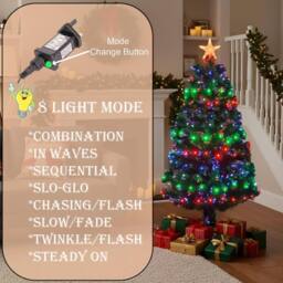 Shatchi 3Ft/90cm Multicolour 8 Modes Fibre Optic Christmas Tree LED Pre-Lit in Green - Size: 3ft - thumbnail 8