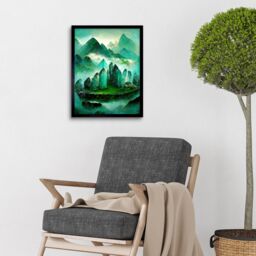 "Artery8 Wall Art Print Mystical New Age Crystal Jade Green Landscape Painting Art Framed in Black - Size: W12"" x H16""" - thumbnail 2