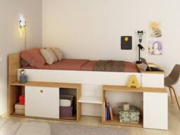 Vente-unique Combination Bed 90 X 200 Cm With Desk & Storage - White & Natural in Light Oak - Size: Single - thumbnail 7