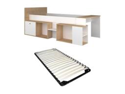 Vente-unique Combination Bed 90 X 200 Cm With Desk & Storage - White & Natural in Light Oak - Size: Single - thumbnail 2