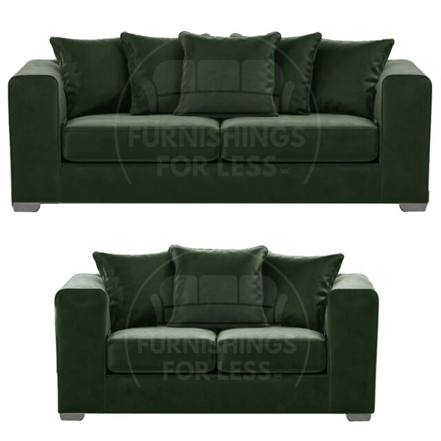Furnishings For Less UK Ella Boxed Arm Plush Velvet Fabric Sofa Set 3 & 2 Seater sofa Red in Green - image 1