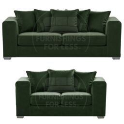 Furnishings For Less UK Ella Boxed Arm Plush Velvet Fabric Sofa Set 3 & 2 Seater sofa Red in Green - thumbnail 1