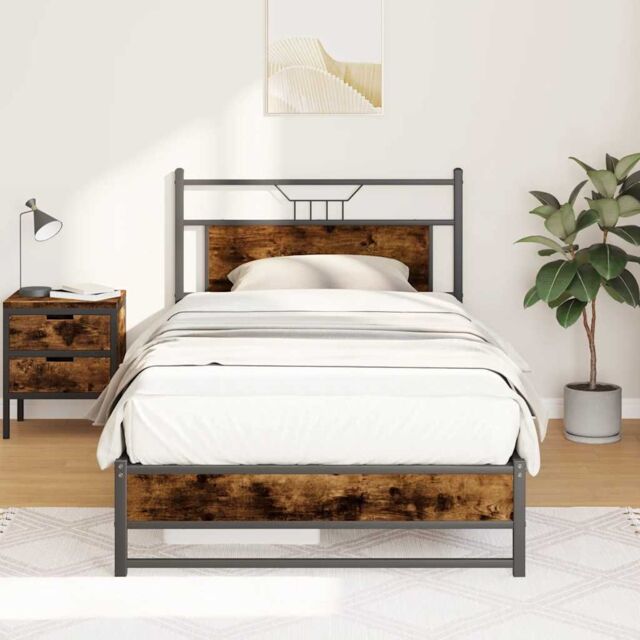 Berkfield Home Bed Frame without Mattress Smoked Oak 107x203 cm Engineered Wood in Brown - image 1