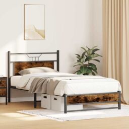 Berkfield Home Bed Frame without Mattress Smoked Oak 107x203 cm Engineered Wood in Brown - thumbnail 4